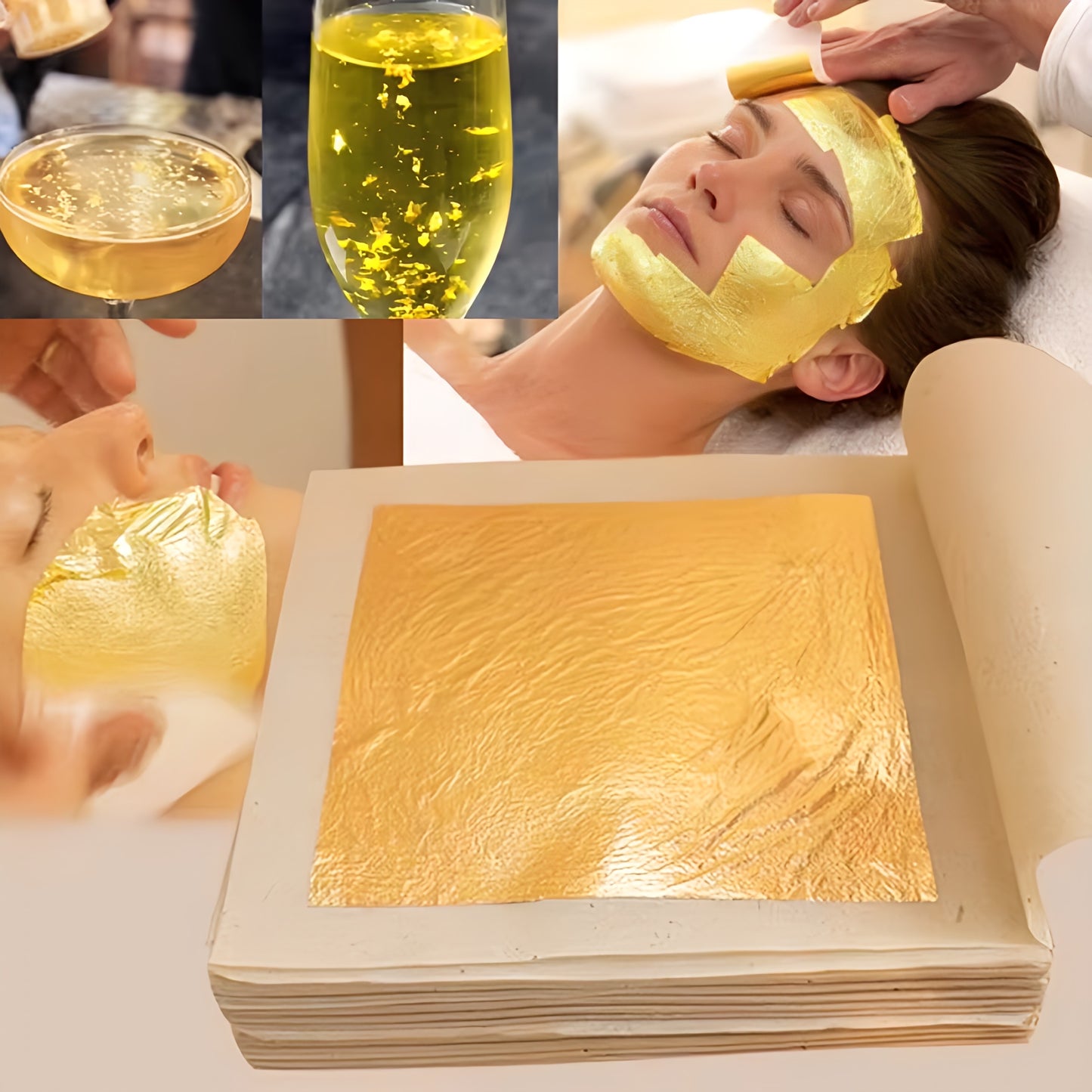 Máscara facial em folha de ouro 24K – Brilho luxuoso e anti-envelhecimento natural