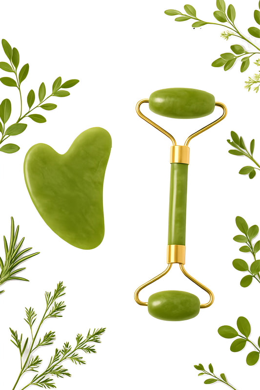 Kit de Massagem Esvaziante - Rolo Facial e Gua Sha